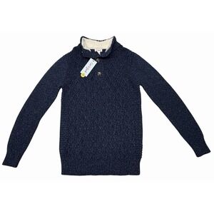 Cat & Jack Boys Blue Knit Textured Mock Neck Button Up Sweater Size Large 12/14